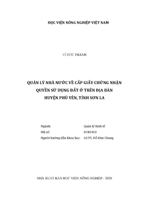 Quản lý nhà nước về cấp giấy chứng nhận quyền sử dụng đất ở trên địa bàn huyện phù yên tỉnh sơn la