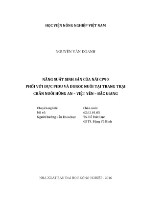 Luận văn năng suất sinh sản của nái cp90 phối với đực pidu và duroc nuôi tại trang trại chăn nuôi hùng an việt yên bắc giang