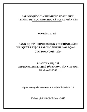 Đảng bộ tỉnh bình dương với chính sách giải quyết việc làm cho người lao động giai đoạn 2010 2014
