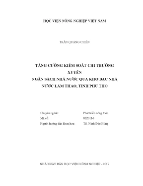 Luận văn tăng cường kiểm soát chi thường xuyên ngân sách nhà nước qua kho bạc nhà nước lâm thao tỉnh phú thọ