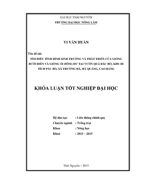 Luận văn tìm hiểu tình hình sinh trưởng và phát triển của giống bưởi diễn và giống ổi đông tại vườn quả bác hồ khu di tích pác bó xã trường hà hà quảng cao bằng