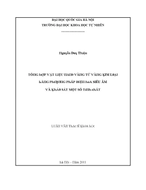 Luận văn thạc sĩ tổng hợp vật liệu nano vàng từ vàng kim loại bằng phương pháp điện hóa siêu âm và khảo sát một số tính chất vnu lvts08w