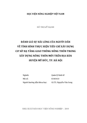 Luận văn đánh giá sự hài lòng của người dân về tình hình thực hiện tiêu chí xây dựng cơ sở hạ tầng giao thông nông thôn trong xây dựng nông thôn mới trên địa bàn huyện mỹ đức tp hà nội