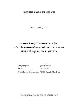 Luận văn đánh giá thực trạng hoạt động của văn phòng đăng ký đất đai chi nhánh huyện văn quan tỉnh lạng sơn
