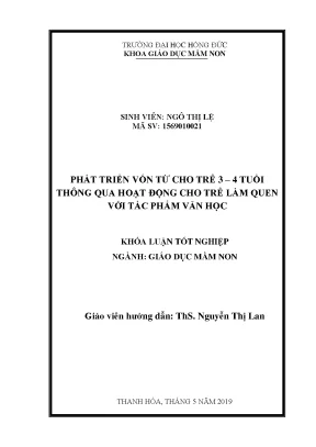 Phát triển vốn từ cho trẻ 3 4 tuổi thông qua hoạt động cho trẻ làm quen với tác phẩm văn học