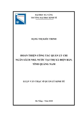 Luận văn hoàn thiện công tác quản lý chi ngân sách nhà nước tại thị xã điện bàn tỉnh quảng nam