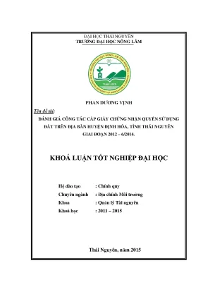 Luận văn đánh giá công tác cấp giấy chứng nhận quyền sử dụng đất trên địa bàn huyện định hóa tỉnh thái nguyên giai đoạn 2012 6 2014