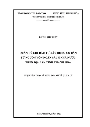 Quản lý chi đầu tƣ xây dựng cơ bản từ nguồn vốn ngân sách nhà nƣớc trên địa bàn tỉnh thanh hóa