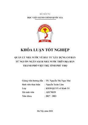 Quản lý nhà nước về đầu tư xây dựng cơ bản từ nguồn ngân sách nhà nước trên địa bàn thành phố việt trì tỉnh phú thọ