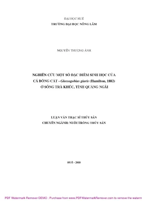 Luận văn nghiên cứu một số đặc điểm sinh học của cá bống cát glossogobius giuris hamilton 1822 ở sông trà khúc tỉnh quảng ngãi