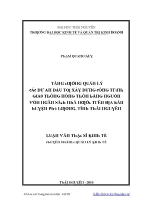 Luận văn tăng cường quản lý các dự án đầu tư xây dựng công trình giao thông nông thôn bằng nguồn vốn ngân sách nhà nước trên địa bàn huyện phú lương tỉnh thái nguyên
