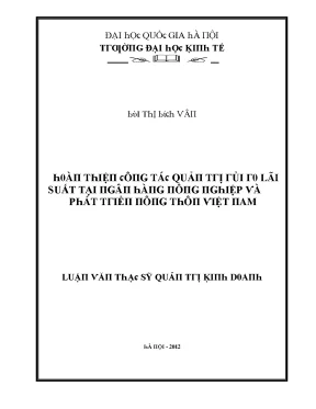 Luận văn hoàn thiện công tác quản trị rủi ro lãi suất tại ngân hàng nông nghiệp và phát triển nông thôn việt nam