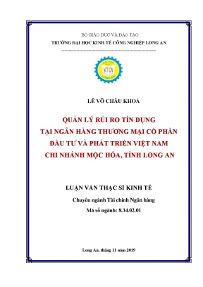 Luận văn quản lý rủi ro tín dụng tại ngân hàng thương mại cổ phần đầu tư và phát triển việt nam chi nhánh mộc hóa tỉnh long an