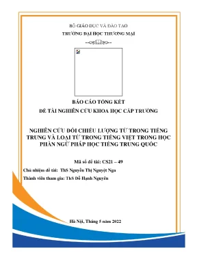 Nghiên cứu đối chiếu lượng từ trong tiếng trung và loại từ trong tiếng việt trong học phần ngữ pháp học tiếng trung quốc