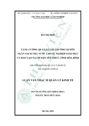 Tăng cường quản lý chi thường xuyên ngân sách nhà nước cho sự nghiệp giáo dục và đào tạo tại huyện yên thủy tỉnh hòa bình