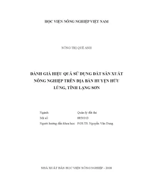 Luận văn đánh giá hiệu quả sử dụng đất sản xuất nông nghiệp trên địa bàn huyện hữu lũng tỉnh lạng sơn