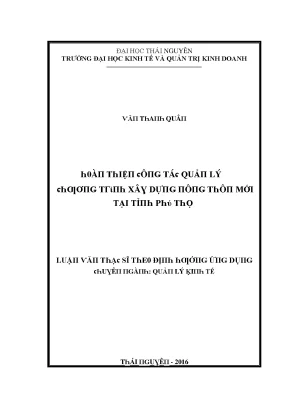 Luận văn hoàn thiện công tác quản lý chương trình xây dựng nông thôn mới tại tỉnh phú thọ