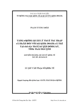 Luận văn tăng cường quản lý thuế thu nhập cá nhân đối với hộ kinh doanh cá thể tại chi cục thuế huyện đồng hỷ tỉnh thái nguyên