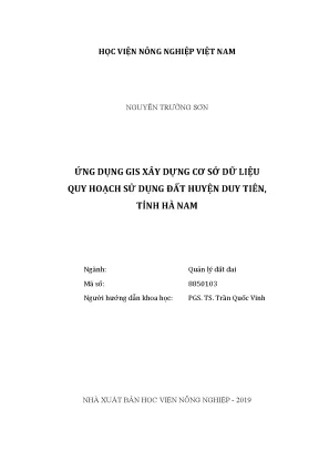 Luận văn ứng dụng gis xây dựng cơ sở dữ liệu quy hoạch sử dụng đất huyện duy tiên tỉnh hà nam