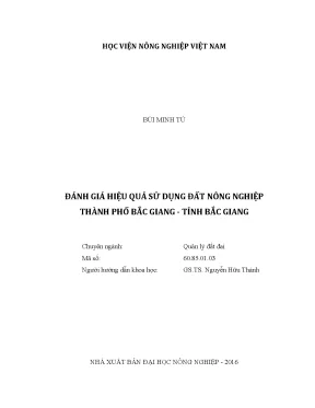 Luận văn đánh giá hiệu quả sử dụng đất nông nghiệp thành phố bắc giang tỉnh bắc giang