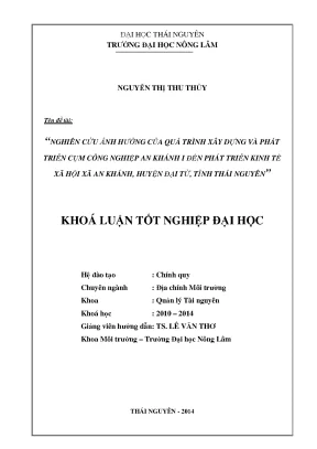 Luận văn nghiên cứu ảnh hưởng của quá trình xây dựng và phát triển cụm công nghiệp an khánh 1 đến phát triển kinh tế xã hội tại xã an khánh