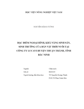 Luận văn đặc điểm ngoại hình khả năng sinh sản sinh trưởng của đàn vịt trời nuôi tại công ty lucavi huyện thuận thành tỉnh bắc ninh