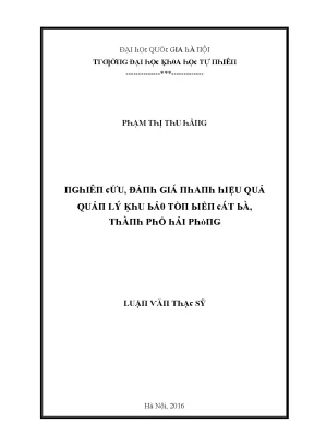 Luận văn thạc sĩ nghiên cứu đánh giá nhanh hiệu quả quản lý khu bảo tồn biển cát bà thành phố hải phòng vnu lvts08w