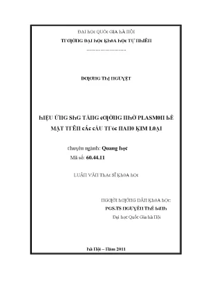 Luận văn thạc sĩ hiệu ứng shg tăng cường nhờ plasmon bề mặt trên các cấu trúc nano kim loại vnu lvts004