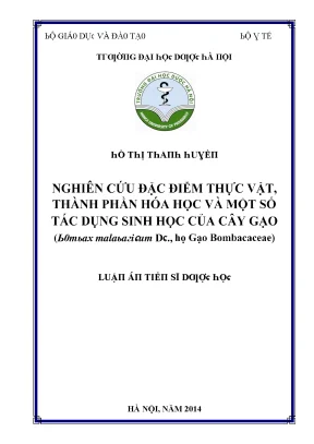 Luận văn nghiên cứu đặc điểm thực vật thành phần hóa học và một số tác dụng sinh học của cây gạo bombax malabaricum dc họ gạo bombacaceae