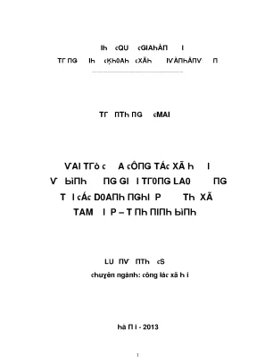 Luận văn thạc sĩ vai trò của công tác xã hội về bình đẳng giới trong lao động tại các doanh nghiệp ở thị xã tam điệp tỉnh ninh bình