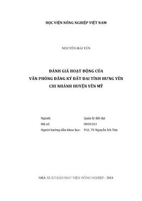 Luận văn đánh giá hoạt động của văn phòng đăng ký đất đai tỉnh hưng yên chi nhánh huyện yên mỹ