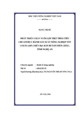 Luận văn phát triển chăn nuôi lợn thịt theo tiêu chuẩn thực hành chăn nuôi tốt trên địa bàn huyện diễn châu tỉnh nghệ an