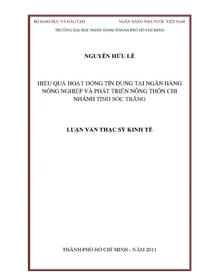 Luận văn hiệu quả hoạt động tín dụng tại ngân hàng nông nghiệp và phát triển nông thôn chi nhánh tỉnh sóc trăng