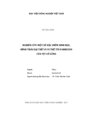 Luận văn nghiên cứu một số đặc điểm sinh học hình thái đại thể và vi thể túi fabricius của vịt cổ lũng
