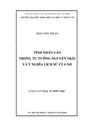 Tính nhân văn trong tư tưởng nguyễn trãi và ý nghĩa lịch sử của nó luận văn 60 22 0301