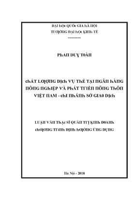 Luận văn chất lượng dịch vụ thẻ tại ngân hàng nông nghiệp và phát triển nông thôn việt nam chi nhánh sở giao dịch