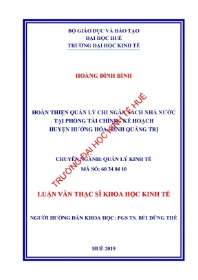 Luận văn hoàn thiện quản lý chi ngân sách nhà nước tại phòng tài chính kế hoạch huyện hướng hóa tỉnh quảng trị