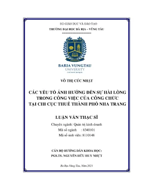 Luận văn các yếu tố ảnh hưởng đến sự hài lòng trong công việc của công chức tại chi cục thuế thành phố nha trang