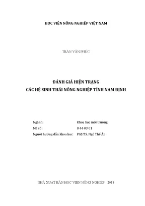 Luận văn đánh giá hiện trạng các hệ sinh thái nông nghiệp tỉnh nam định