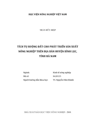Luận văn tích tụ ruộng đất cho phát triển sản xuất nông nghiệp trên địa bàn huyện bình lục tỉnh hà nam