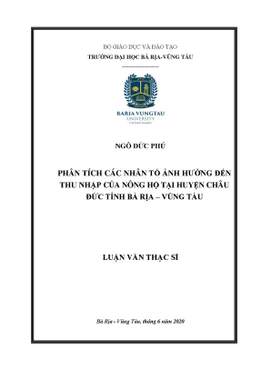 Luận văn phân tích các nhân tố ảnh hưởng đến thu nhập của nông hộ tại huyện châu đức tỉnh bà rịa vũng tàu