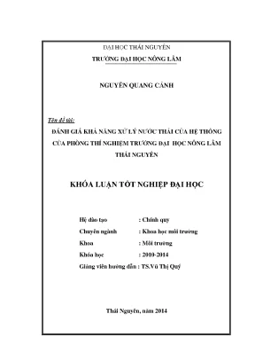Luận văn đánh giá khả năng xử lý nước thải của hệ thống xử lý nước thải phòng thí nghiệm trường đại học nông lâm thái nguyên