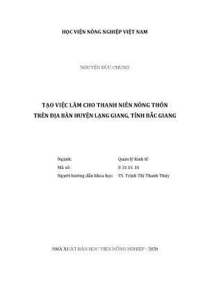 Luận văn tạo việc làm cho thanh niên nông thôn trên địa bàn huyện lạng giang tỉnh bắc giang