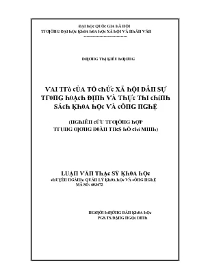 Luận văn thạc sĩ vai trò của tổ chức xã hội dân sự trong hoạch định và thực thi chính sách khoa học và công nghệ