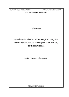 Nghiên cứu tính đa dạng thực vật họ sim myrtaceae juss ở vườn quốc gia bến en tỉnh thanh hoá