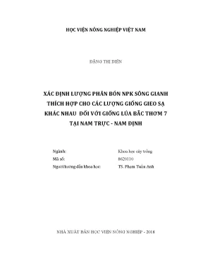 Luận văn xác định lượng phân bón npk sông gianh thích hợp cho các lượng giống gieo sạ khác nhau đối với giống lúa bắc thơm 7 tại nam trực nam định