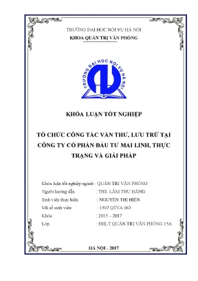 Luận văn tổ chức công tác văn thư lưu trữ tại công ty cổ phần đầu tư mai linh thực trạng và giải pháp