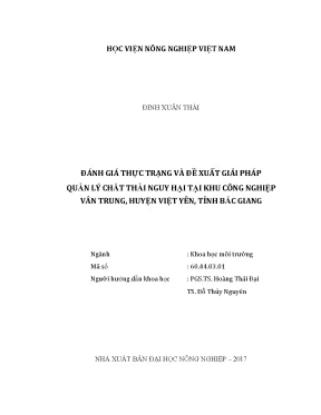 Luận văn đánh giá thực trạng và đề xuất giải pháp quản lý chất thải nguy hại tại khu công nghiệp vâm trung huyện việt yên tỉnh bắc giang