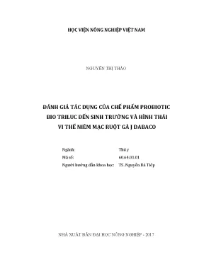 Luận văn đánh giá tác dụng của chế phẩm probiotic bio triluc đến sinh trưởng và hình thái vi thể niêm mạc ruột gà j dabaco