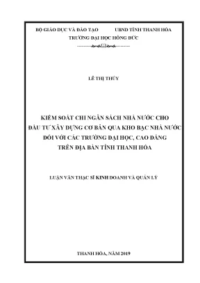 Kiểm soát chi ngân sách nhà nước cho đầu tư xây dựng cơ bản qua kho bạc nhà nước đối với các trường đại học cao đẳng trên địa bàn tỉnh thanh hóa